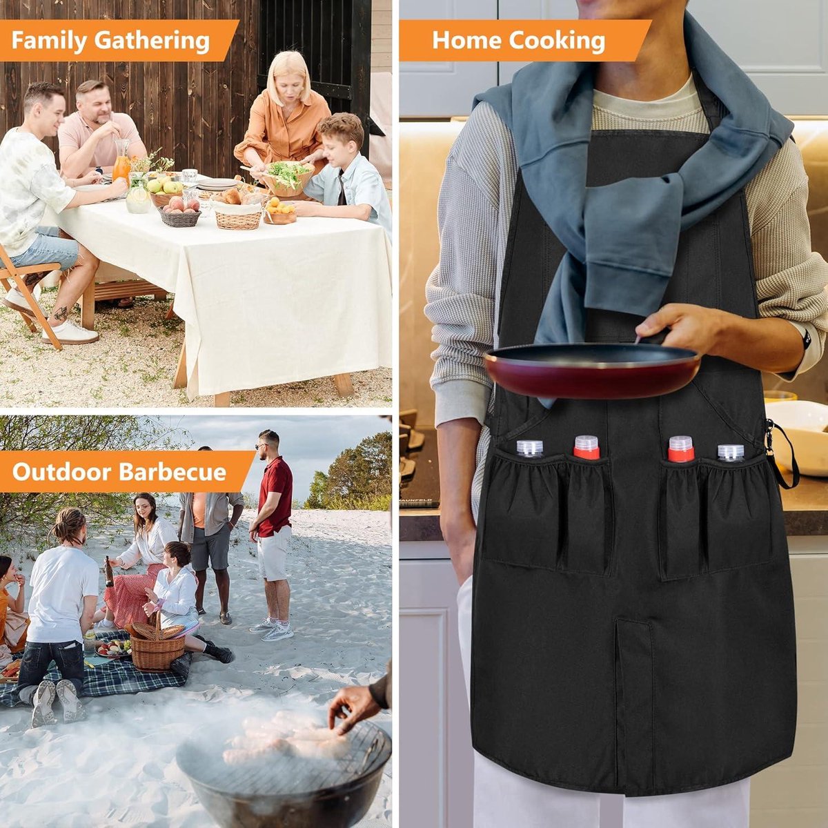 Grillschort met zakken en verstelbare banden voor mannen en en vrouwen - Geschikt voor BBQ, koken, schilderen en timmeren