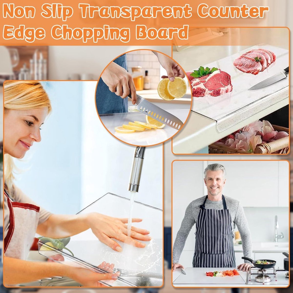 Cutting board with a counter-lip transparent glass worktop protector 157 x 118 inches - Large cutting board for countertop - Kitchen gifts