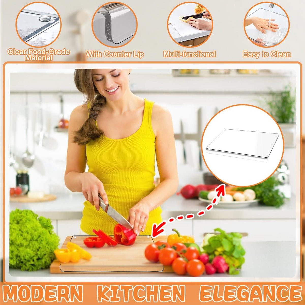 Cutting board with a counter-lip transparent glass worktop protector 157 x 118 inches - Large cutting board for countertop - Kitchen gifts