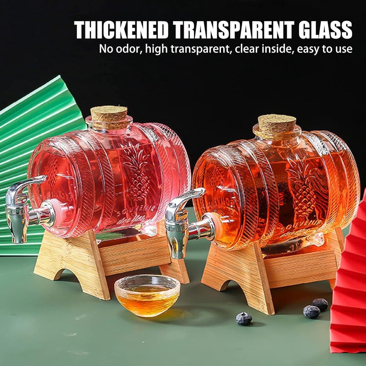 Whiskey Karaf 1000ml met Houten Standaard - Drankdispenser voor Wijn - Glazen Wijnvat met Kraan - Scotch Bourbon Vodka Rum Likeur - Feestdrankje - Cadeaus voor Vriend Man Vader