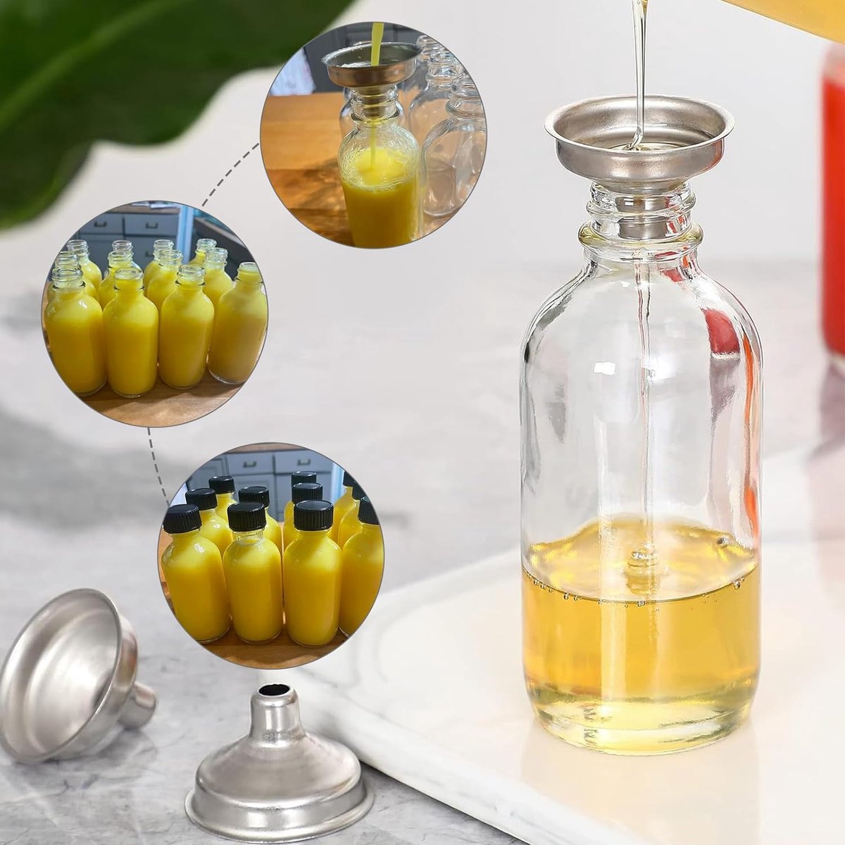 12 borrelflesjes om te vullen, 60 ml, kleine mini-flesjes om te vullen, glazen mini-flesjes met deksel, kleine glazen flesjes, borrelflesjes met trechter voor gember, whisky