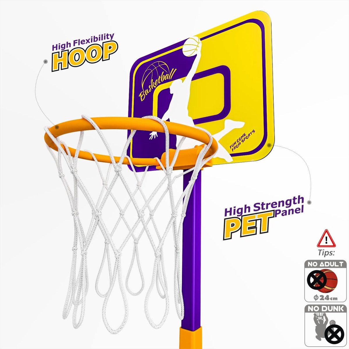 Basketbalkorf voor kinderen in hoogte verstelbaar - 93-161 cm - mini-basketbalnet - outdoor indoor - cadeaus voor kinderen van 3 tot 6 jaar - verjaardag Pasen Kerstmis