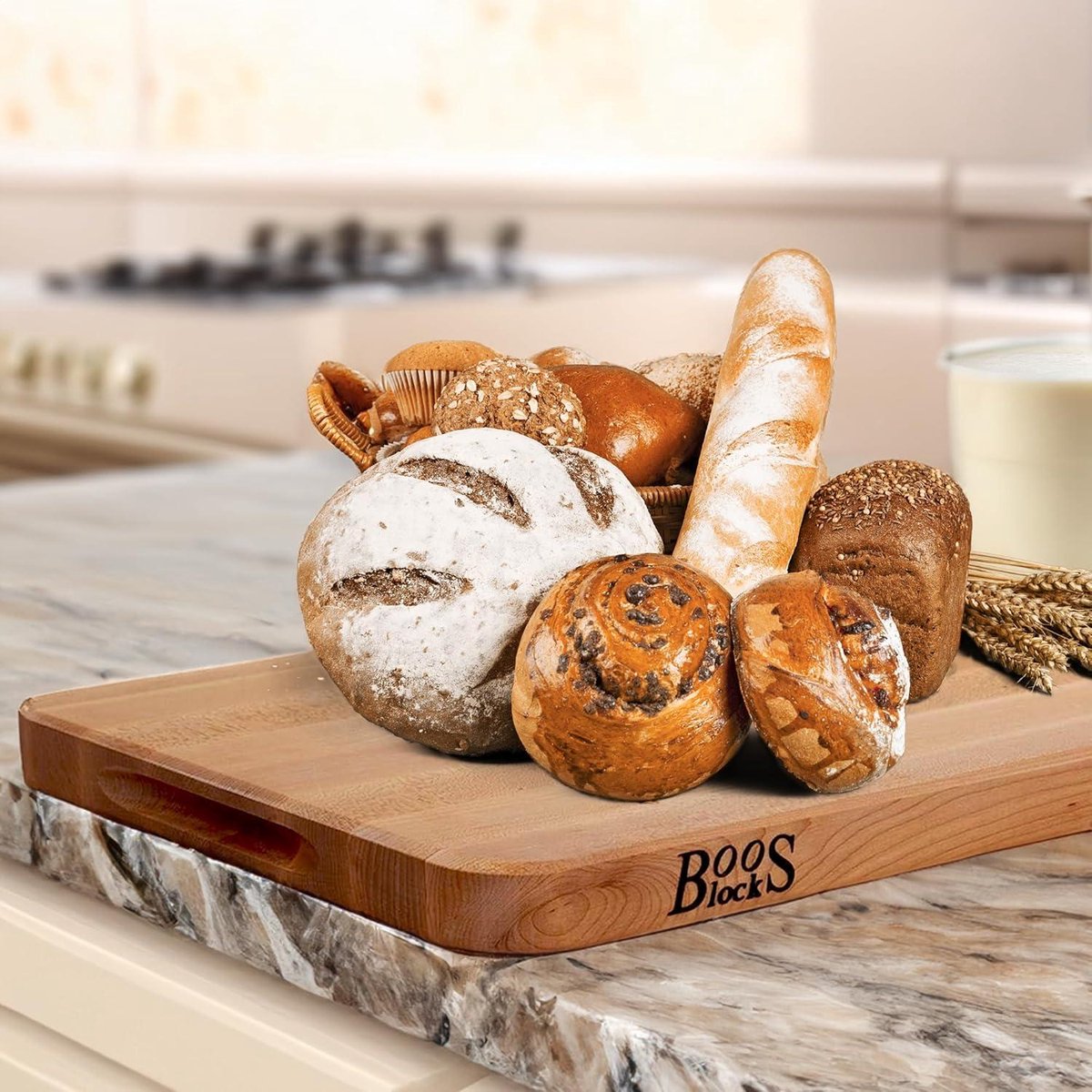 Professional cutting board - Large size - Maple wood - Antibacterial - With handle - 457x305x32 cm butcher block