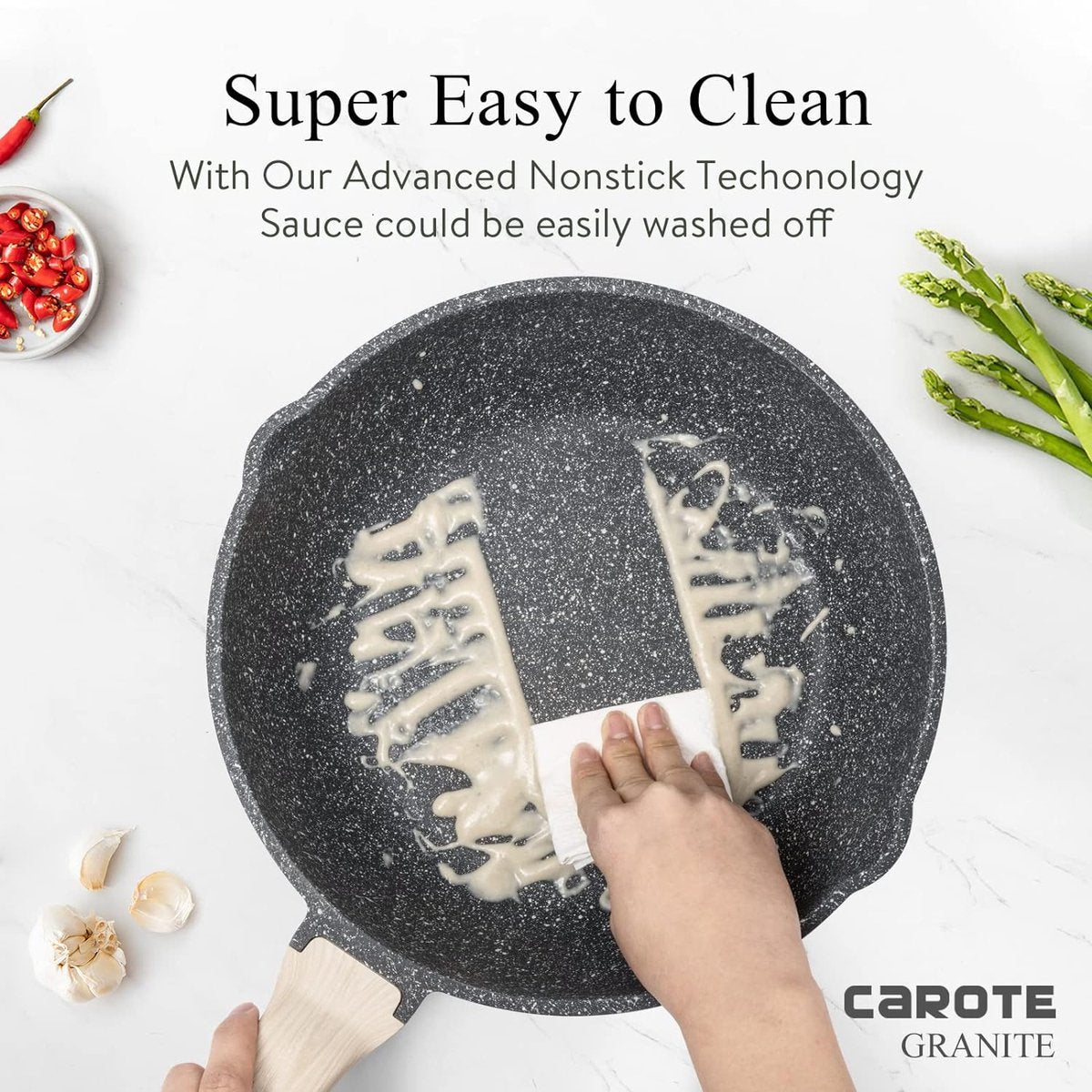 Nonstick Sauteerpan, koekenpan met deksel, graniet PFOA-vrije coating, anti kras - de perfecte koekenpan, geschikt voor alle warmtebronnen, inclusief inductie, 32cm