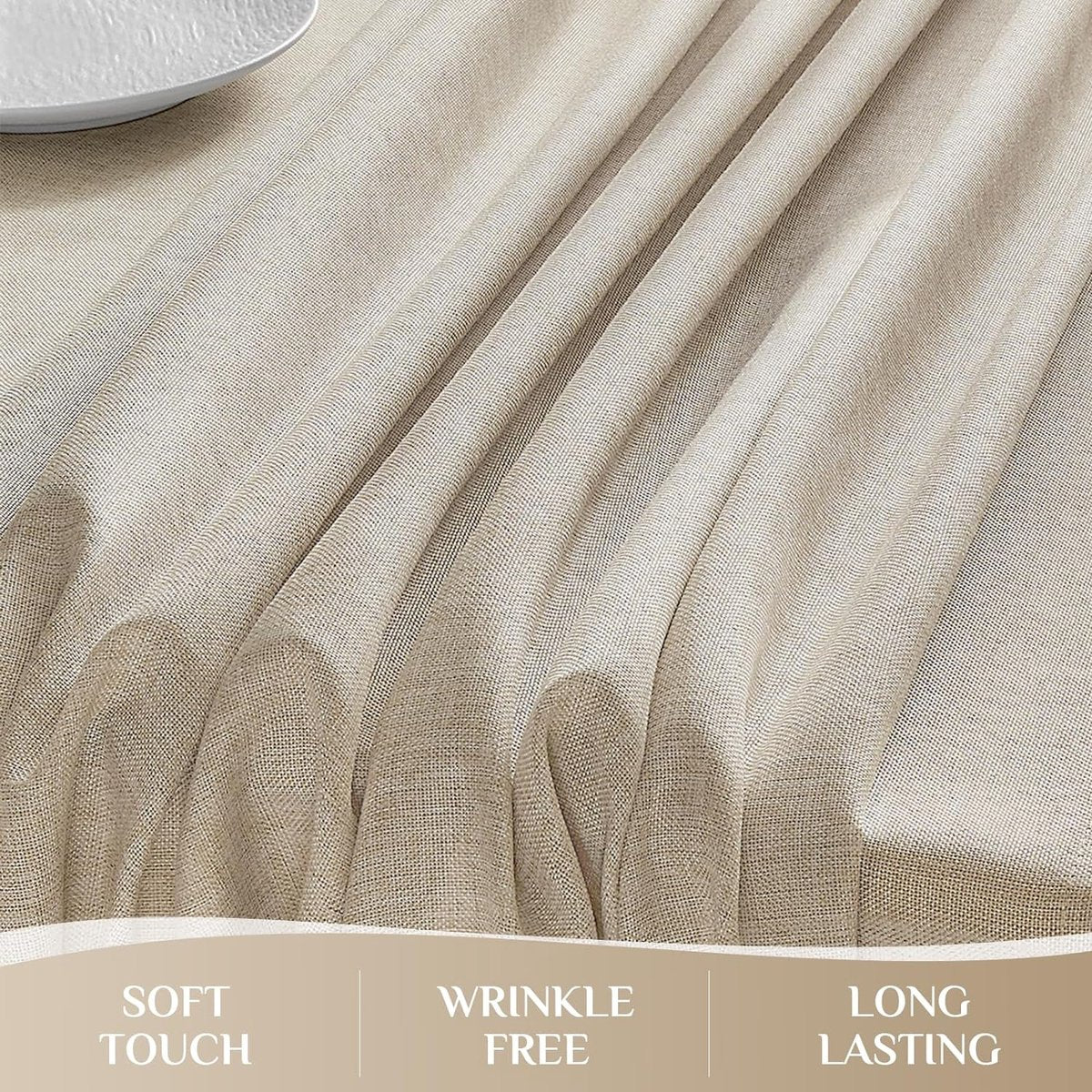 Rond tafelkleed, 180 cm diameter, afwasbaar, linnenlook, beige, waterafstotend, tafellinnen, klein tuintafelkleed, tafelkleed voor camping, bruiloften, verjaardag