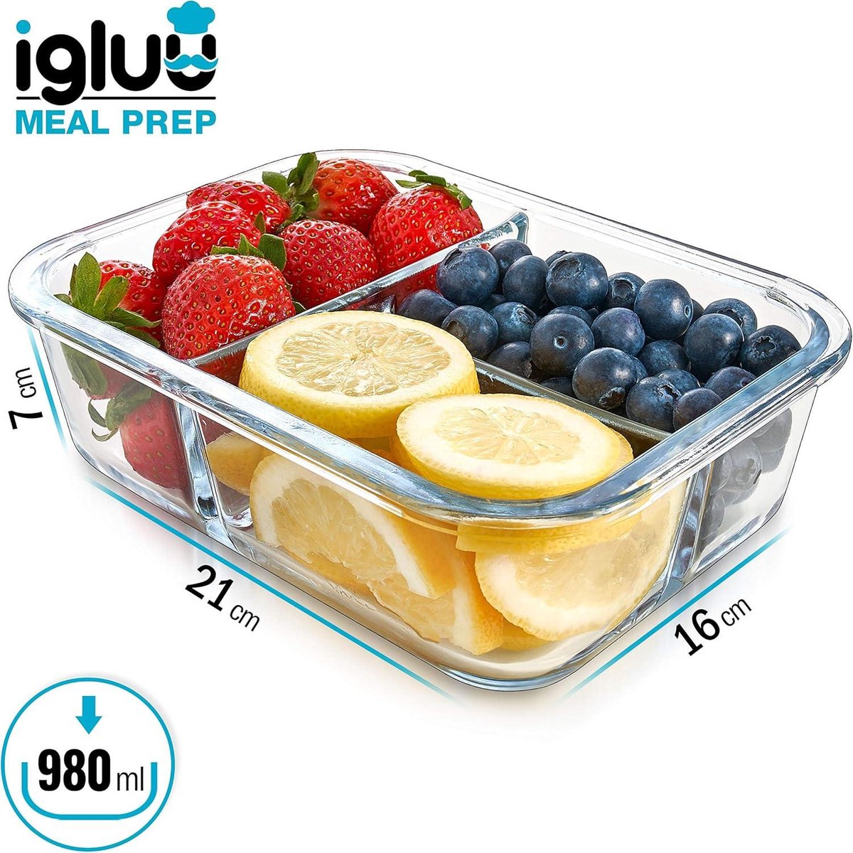 Glass Meal Prep Containers - 3 Compartments - Airtight Snap Lids - BPA Free - Microwave Freezer Dishwasher Safe - Portion Control - Food Storage Container - Set of 3 Meal Prep Containers
