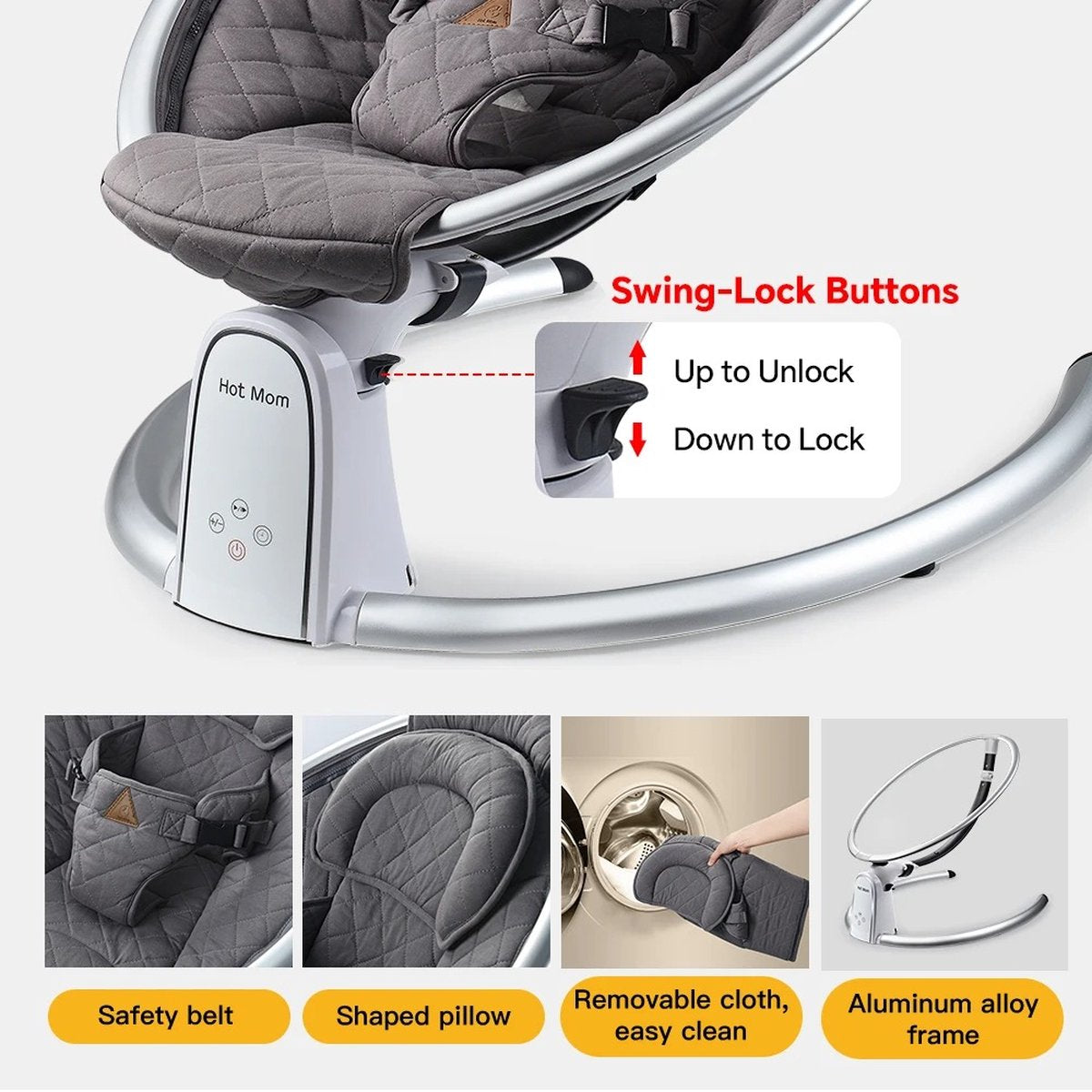 Verkoop Nederland® - Automatic Baby Swing - Electric Baby Cradle - Remote Control Bouncer - Five modes - Play music via Bluetooth - timer - Stylish - 0-1 years