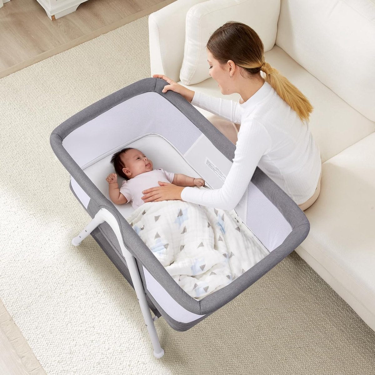 Babybedje/wieg/reisbed/ledikantje/babywieg/wiegje, eenvoudig draagbaar wiegje, verstelbaar draagbaar bed voor baby's/pasgeborenen (grijs)