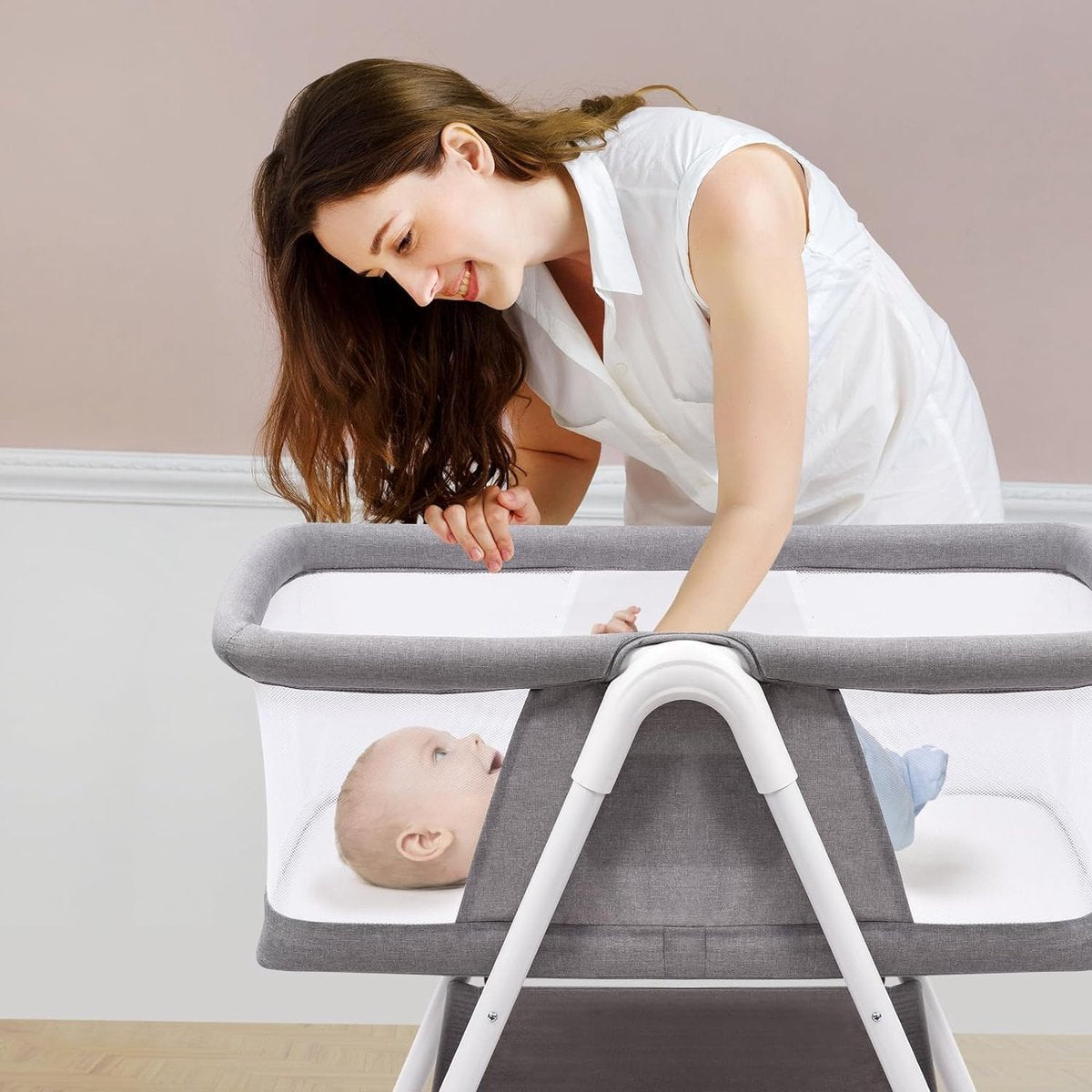 Babybedje/wieg/reisbed/ledikantje/babywieg/wiegje, eenvoudig draagbaar wiegje, verstelbaar draagbaar bed voor baby's/pasgeborenen (grijs)