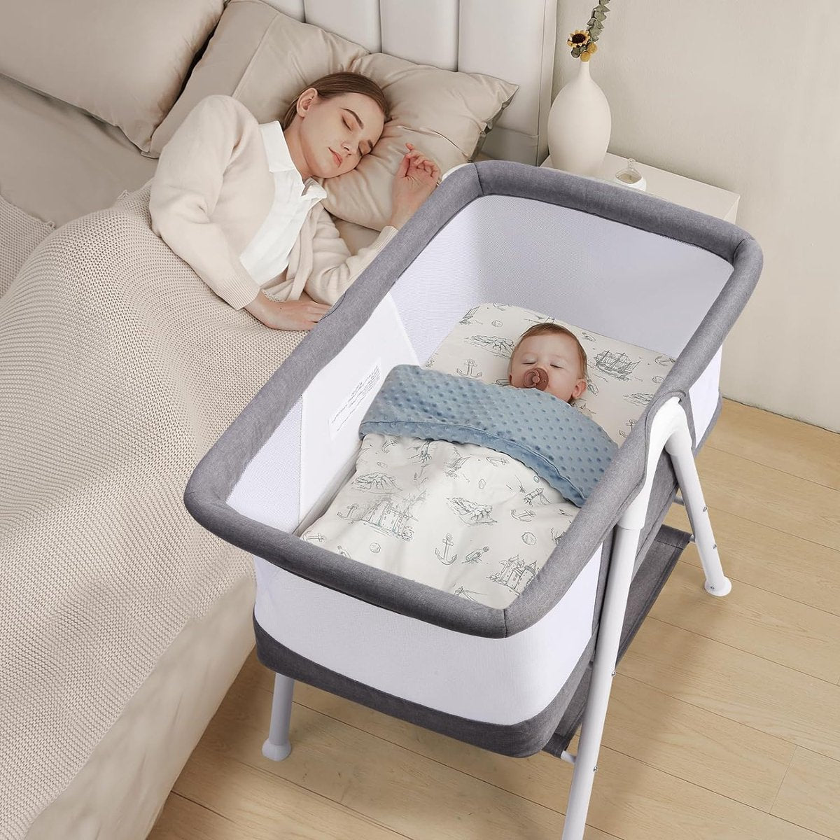 Babybedje/wieg/reisbed/ledikantje/babywieg/wiegje, eenvoudig draagbaar wiegje, verstelbaar draagbaar bed voor baby's/pasgeborenen (grijs)