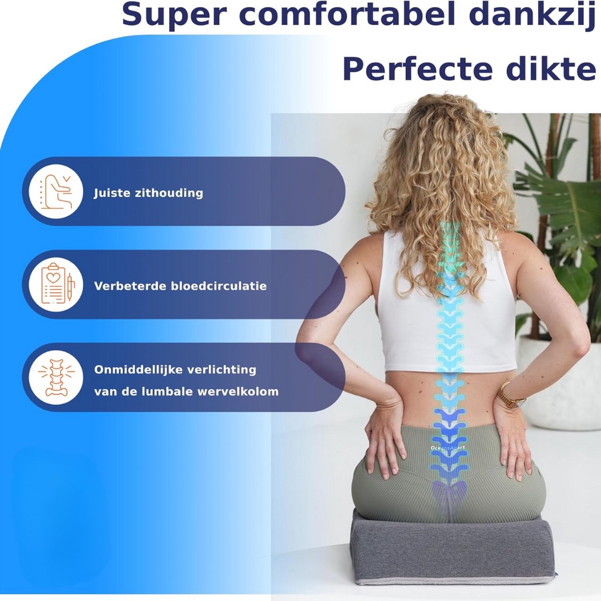 Comfortabele Stoelverhoger Volwassenen - OEKO-TEX hoes - Vormvast, 13 cm dik zitkussen - Bureaustoel kussen - Opstahulp - Premium Stoelkussen Verhoging - Grijs