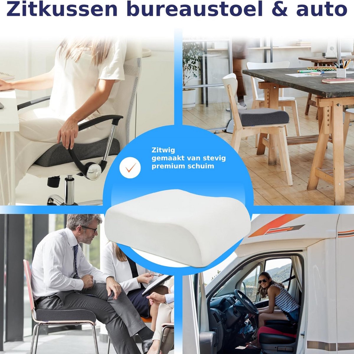 Comfortabele Stoelverhoger Volwassenen - OEKO-TEX hoes - Vormvast, 13 cm dik zitkussen - Bureaustoel kussen - Opstahulp - Premium Stoelkussen Verhoging - Grijs