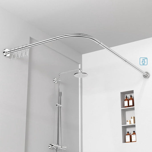 L-vormige douchegordijnstang zonder boren hoekhouder 70-100 x 110-170 cm - douchestang voor douchegordijn-badrail - zonder plafondhouder - incl. montagebeugel 24 ringen - fijn gepolijst