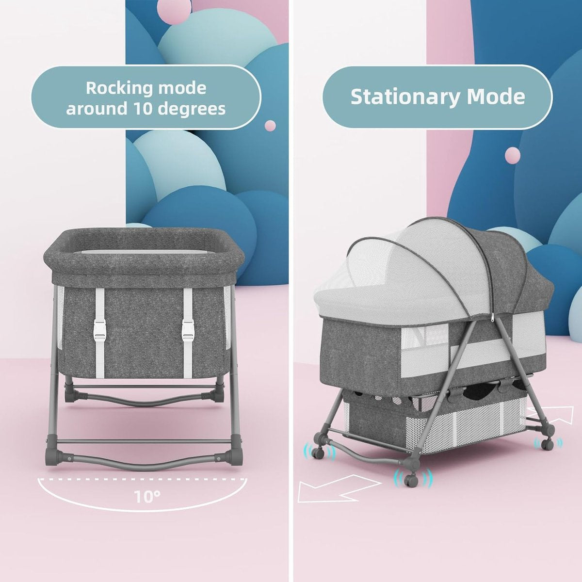 Babybed met zachte matras reisbed incl. opslag, wiegfunctie, opvouwbaar, slip en transporttas, vanaf de geboorte tot 20 kg, complete set voor baby's van 0-6 maanden, grijs