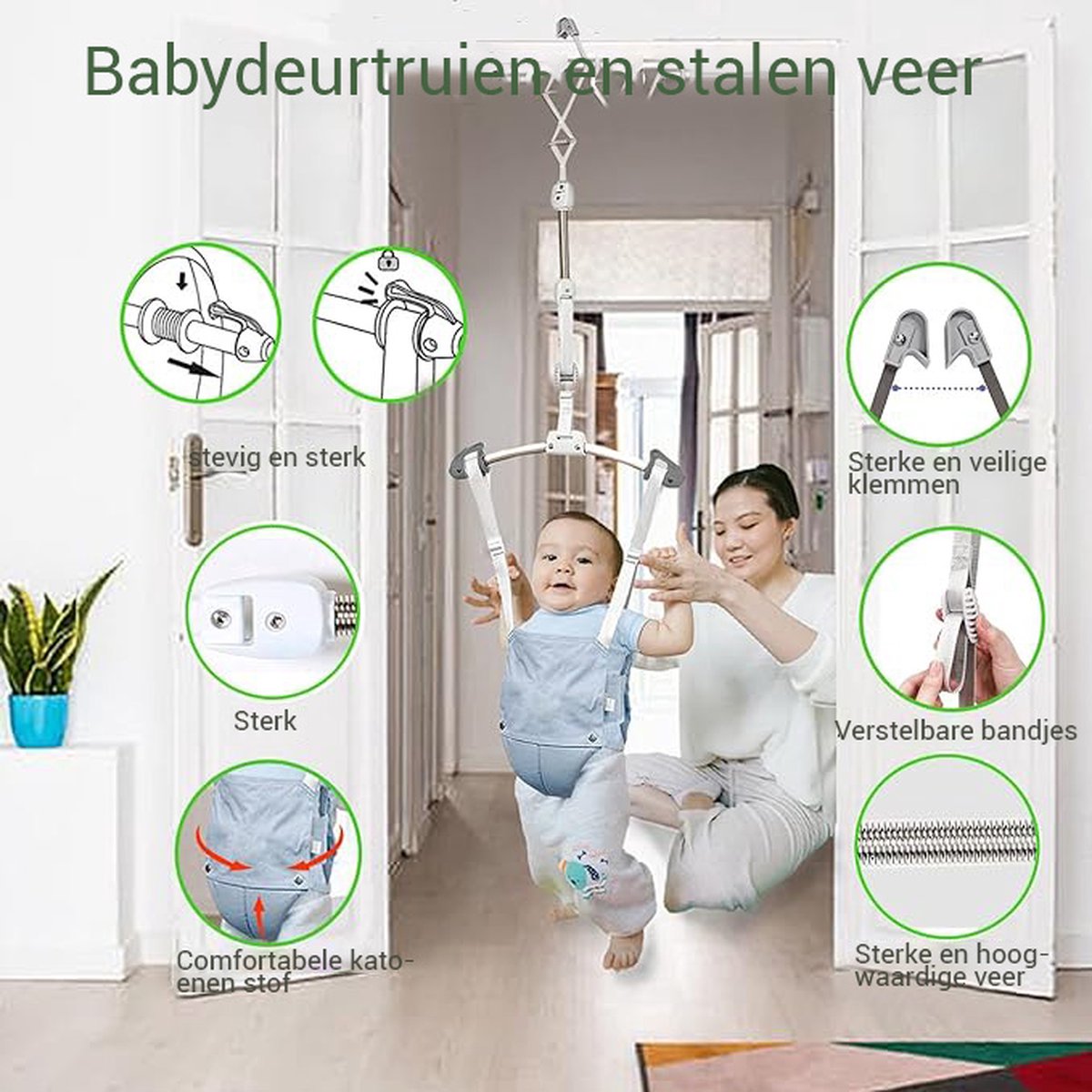 Baby jumper - Doorway jumper - Door hopper - For toddlers - Suitable for 4-24 months - Max. 13 kg - Adjustable height - Steel frame - Blue