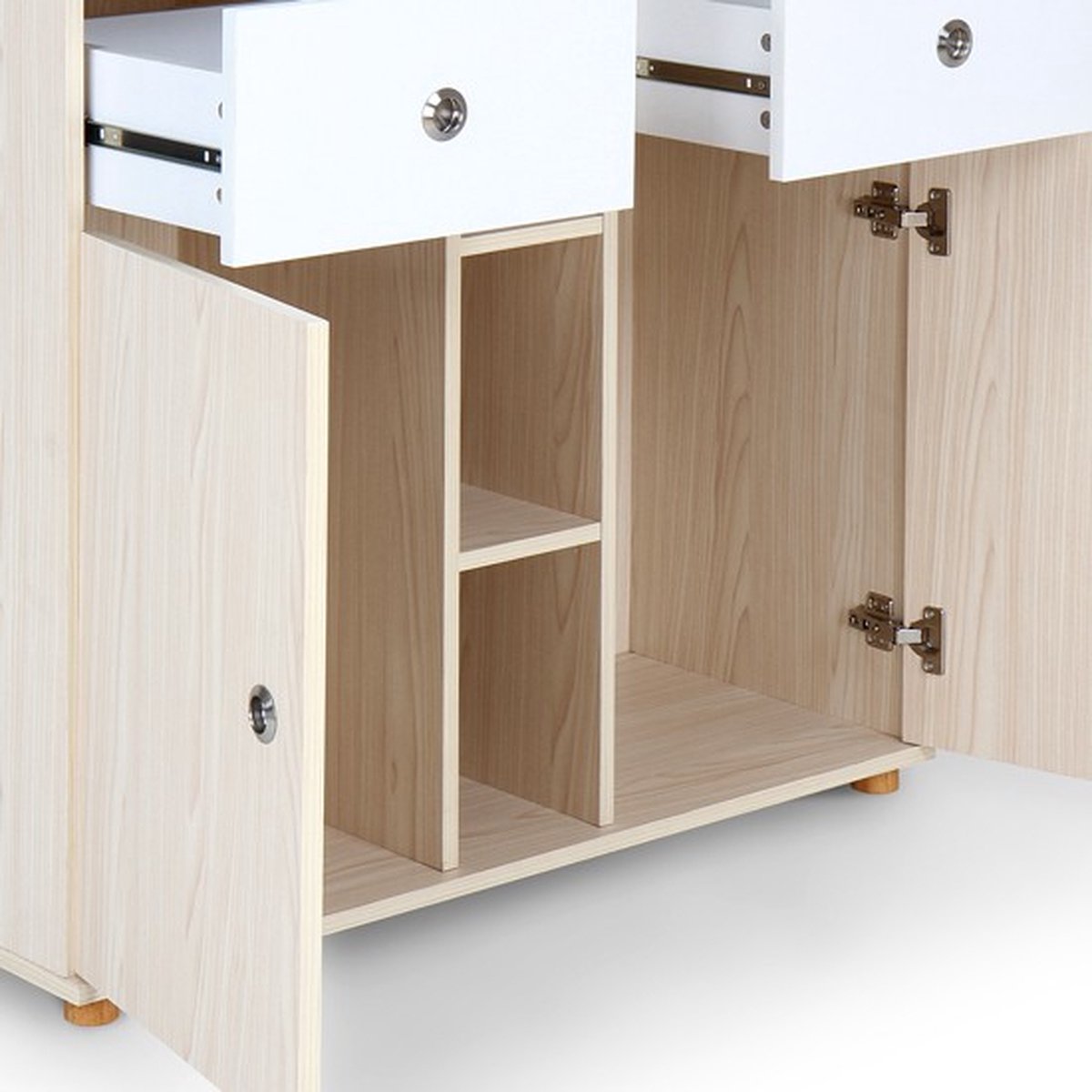 Infantastic - Babycommode met 2 grote lades en 5 vakken - Ladekast met Opbergruimte - Veelzijdig Omkleedmeubel met Organizer - 90x69x92 cm (LxBxH) - Eikenfineer