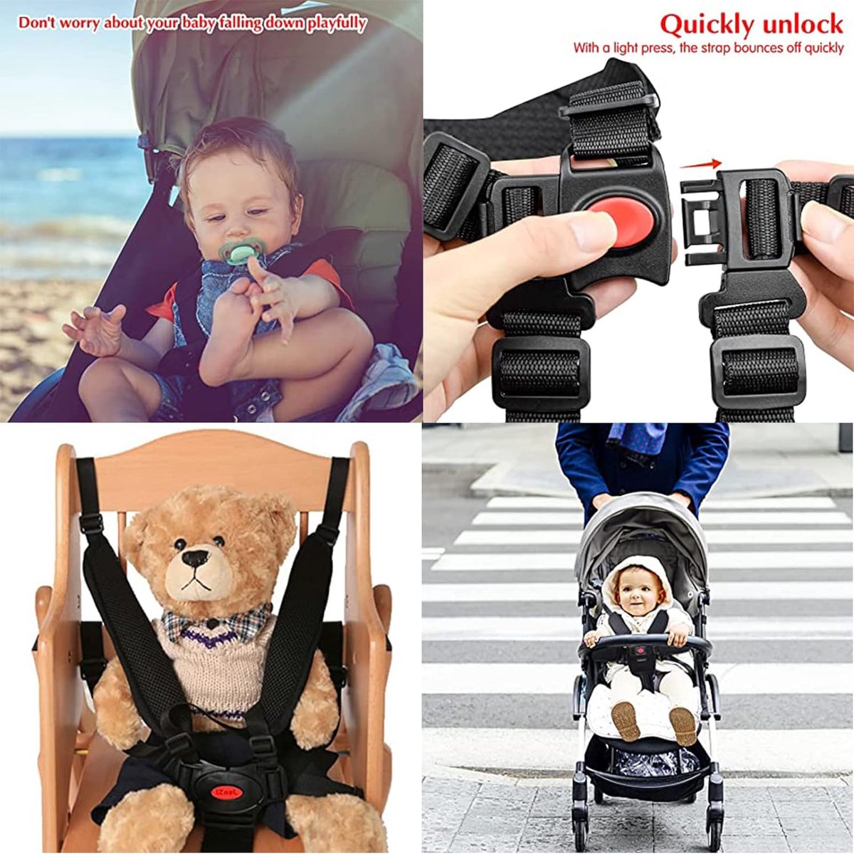 Baby safety belt, 5-point harness, stroller seat belt, pram buggy strap, suitable for stroller, high chairs, shoulder pad car, buggy strap, baby protection, shopping cart