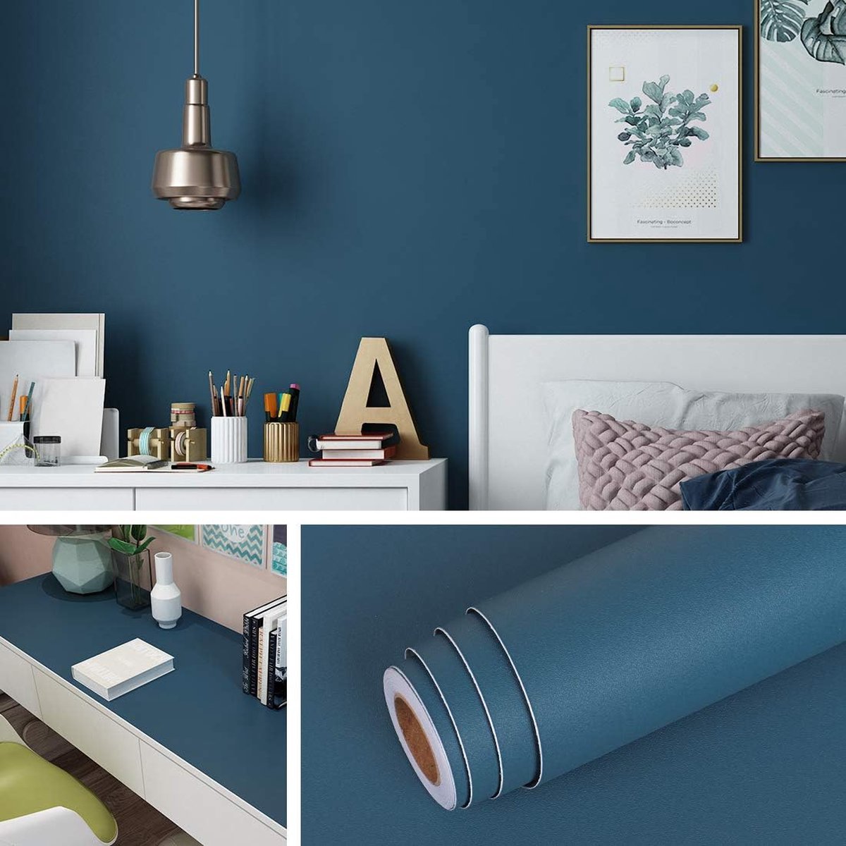 behang, blauw, marineblauw, zelfklevende folie, meubelfolie, donkerblauw, rol, muurstickers, kinderen, woonkamer, slaapkamer, PVC, meubelstickers, 40 cm x 2 m