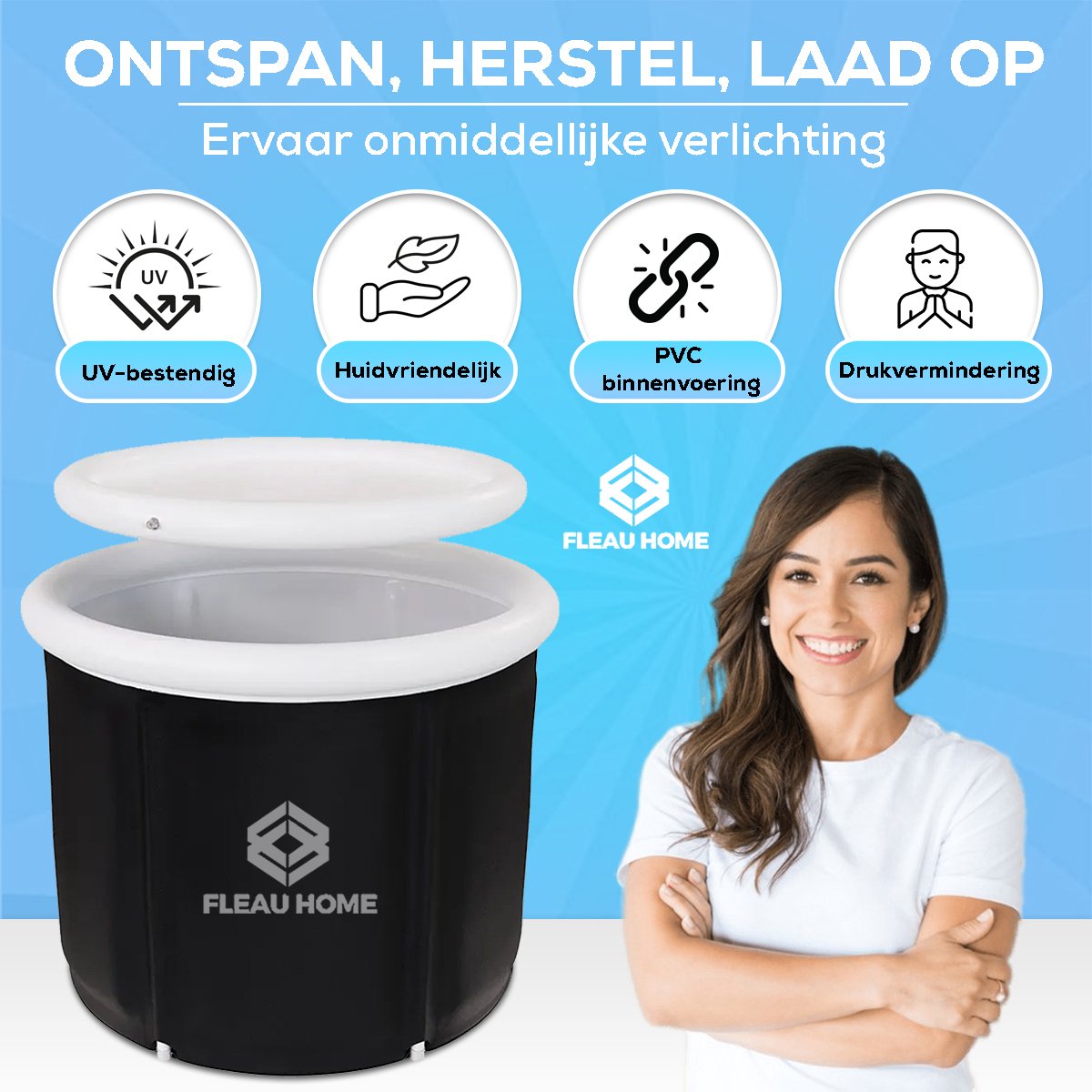 Ice Bath XL - Sitting Bath with Lid & Pump - Integrated Seat Cushion - Insulating - Plunge Pool - Inflatable Pool - Bath Bucket - Ice Bath - Bath - Inflatable - Wim Hof Method