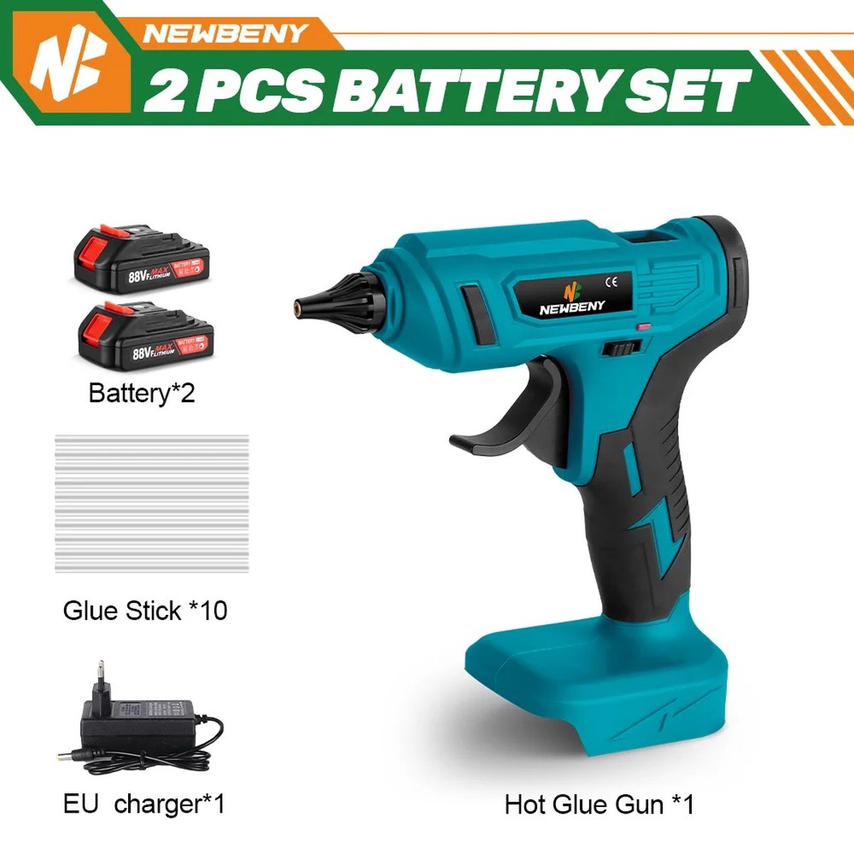 Cordless Hot Glue Gun - Cordless - Includes 2 Batteries - Free 10 Glue Sticks - Suitable for Makita B series 18V Tool Batteries - 100 WATT - Heats Up To 280 Degrees - 11mm Diameter - Blue