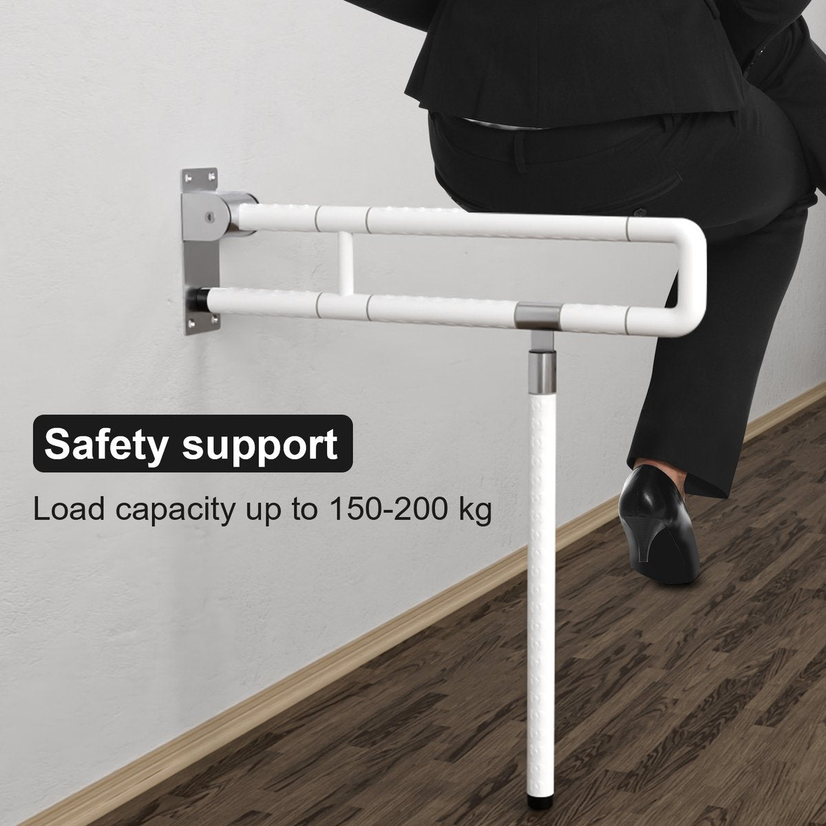 Opklapbare toiletbeugel met steunpoot - Verstelbare toiletsteun - Handgreep toiletsteun - Wandbevestiging - 60 cm lang Wit