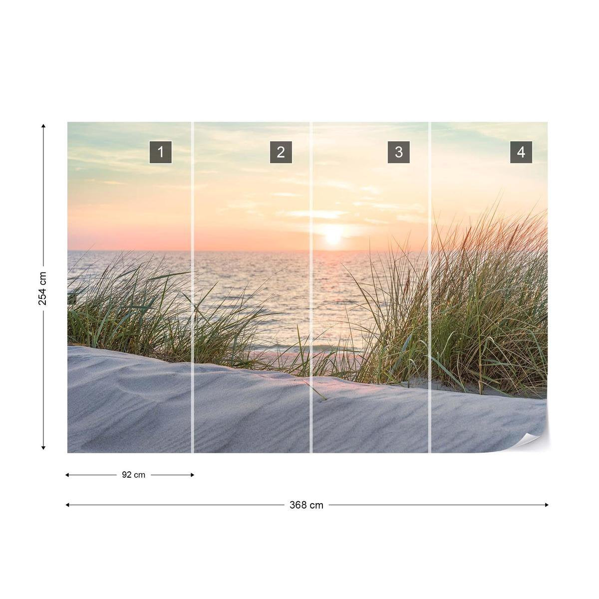 Fotobehang - Vliesbehang - Zonsondergang boven Zee - Strand - Duinen - 368 x 254 cm