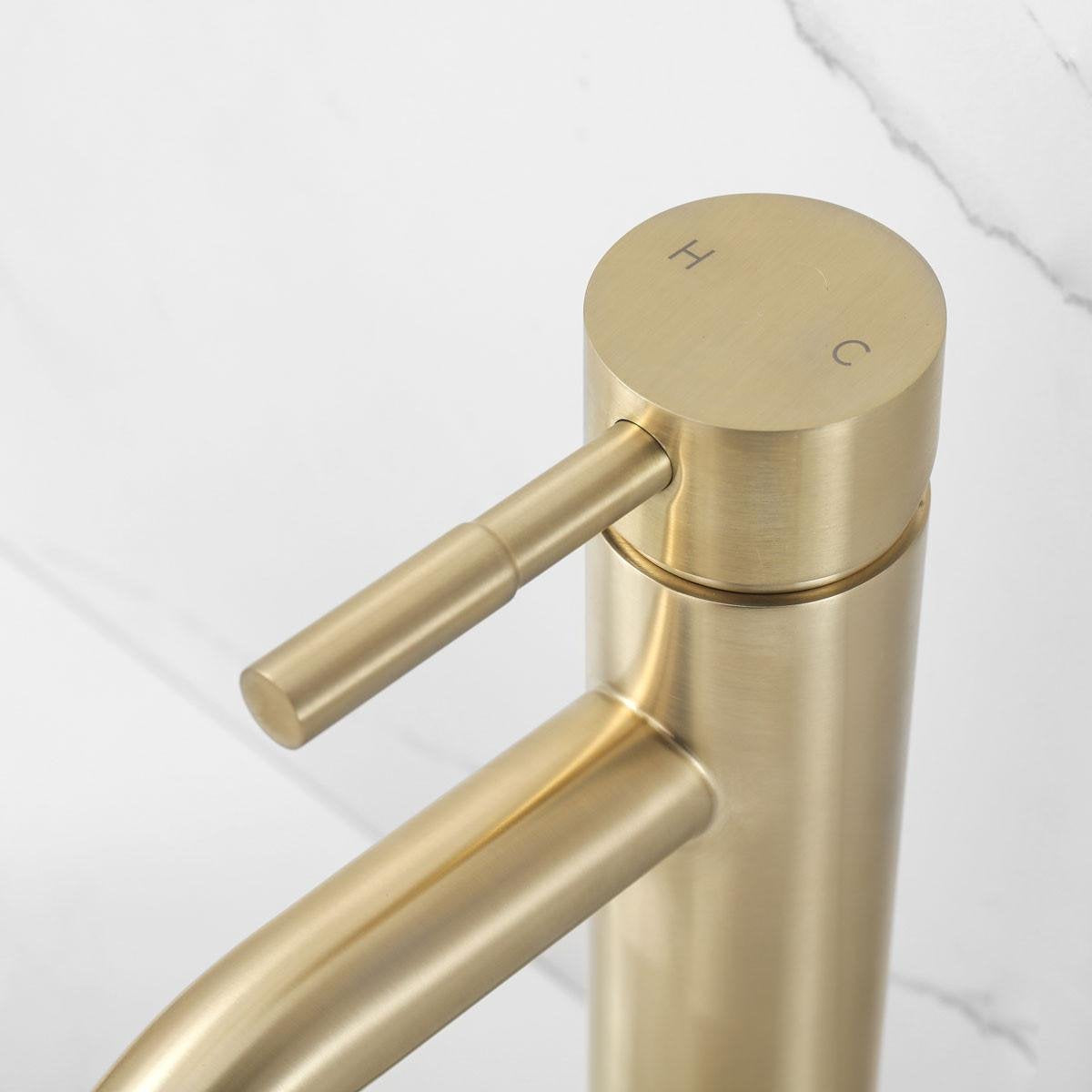 Washbasin tap Rocco Surface Mounted High Round Brushed Gold 1 Handle