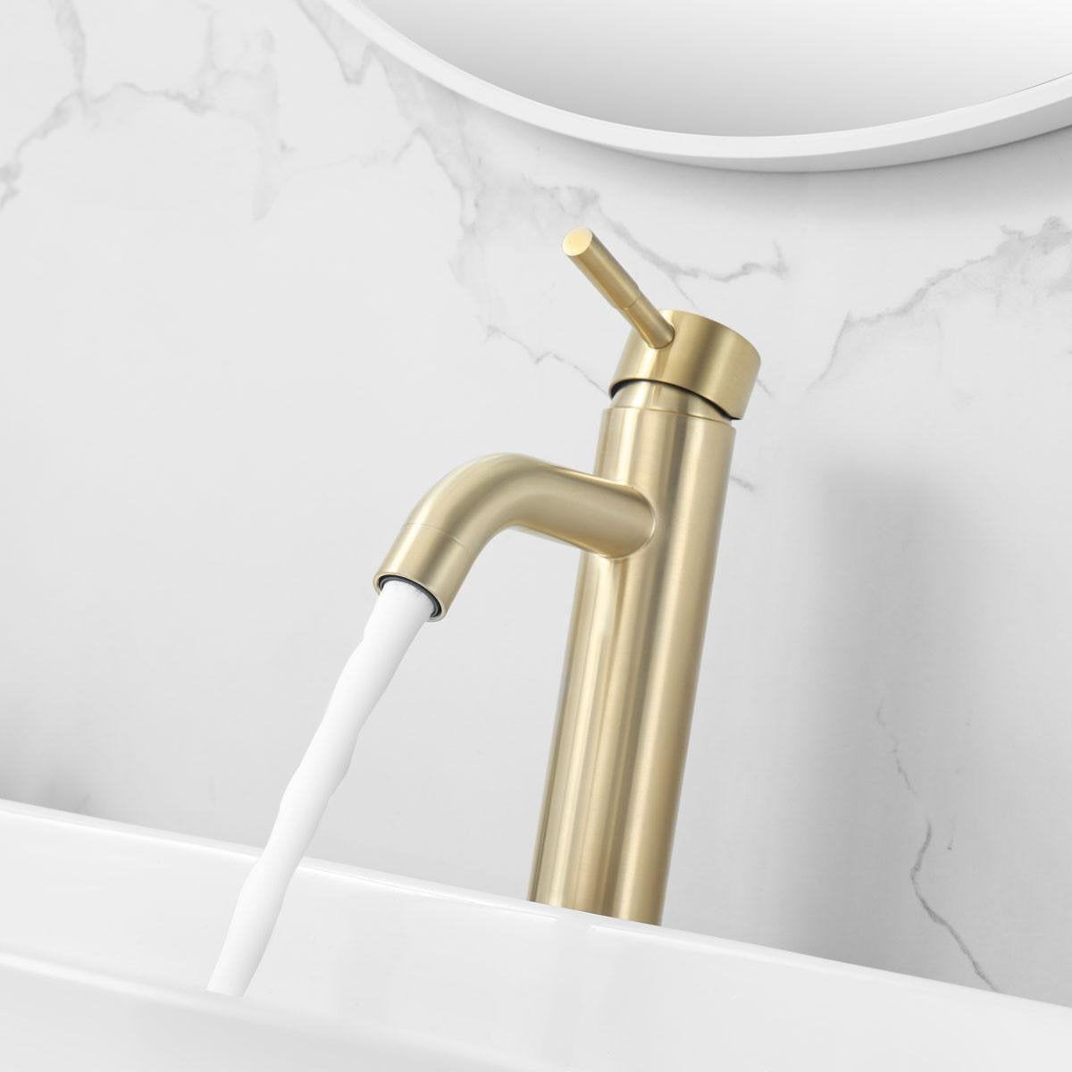 Washbasin tap Rocco Surface Mounted High Round Brushed Gold 1 Handle