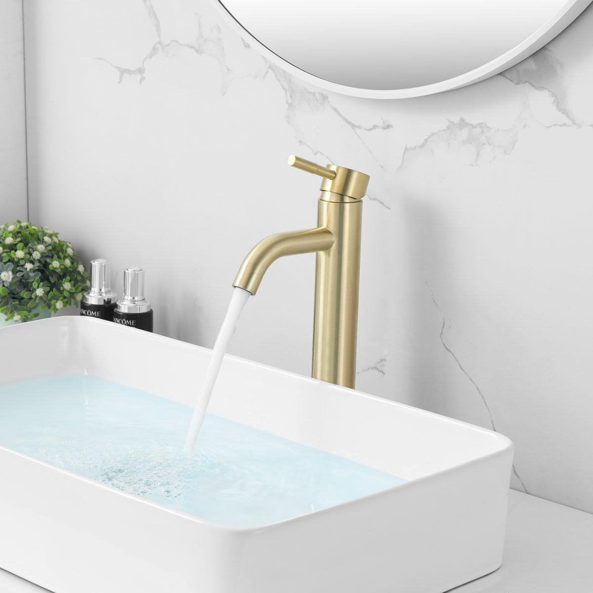 Washbasin tap Rocco Surface Mounted High Round Brushed Gold 1 Handle