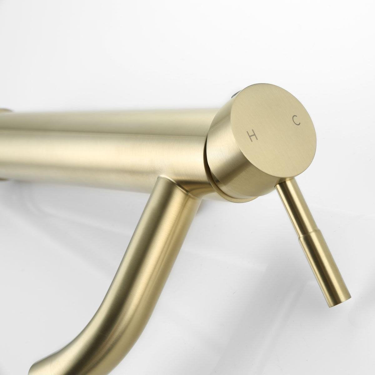 Washbasin tap Rocco Surface Mounted High Round Brushed Gold 1 Handle