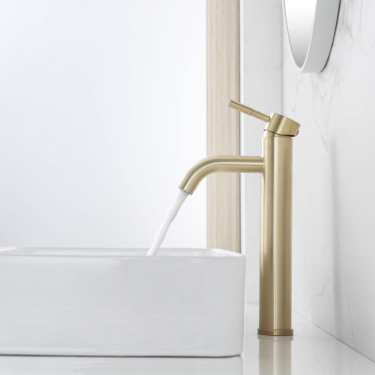 Washbasin tap Rocco Surface Mounted High Round Brushed Gold 1 Handle