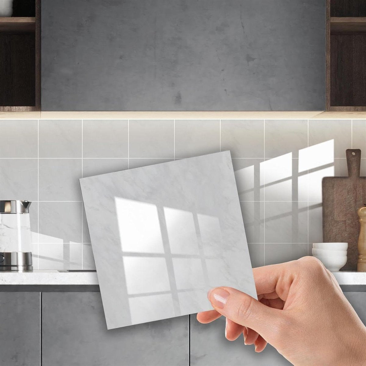 Zelfklevende tegelstickers 15x15cm lichtgrijs marmer badkamer keuken - 24 stuks