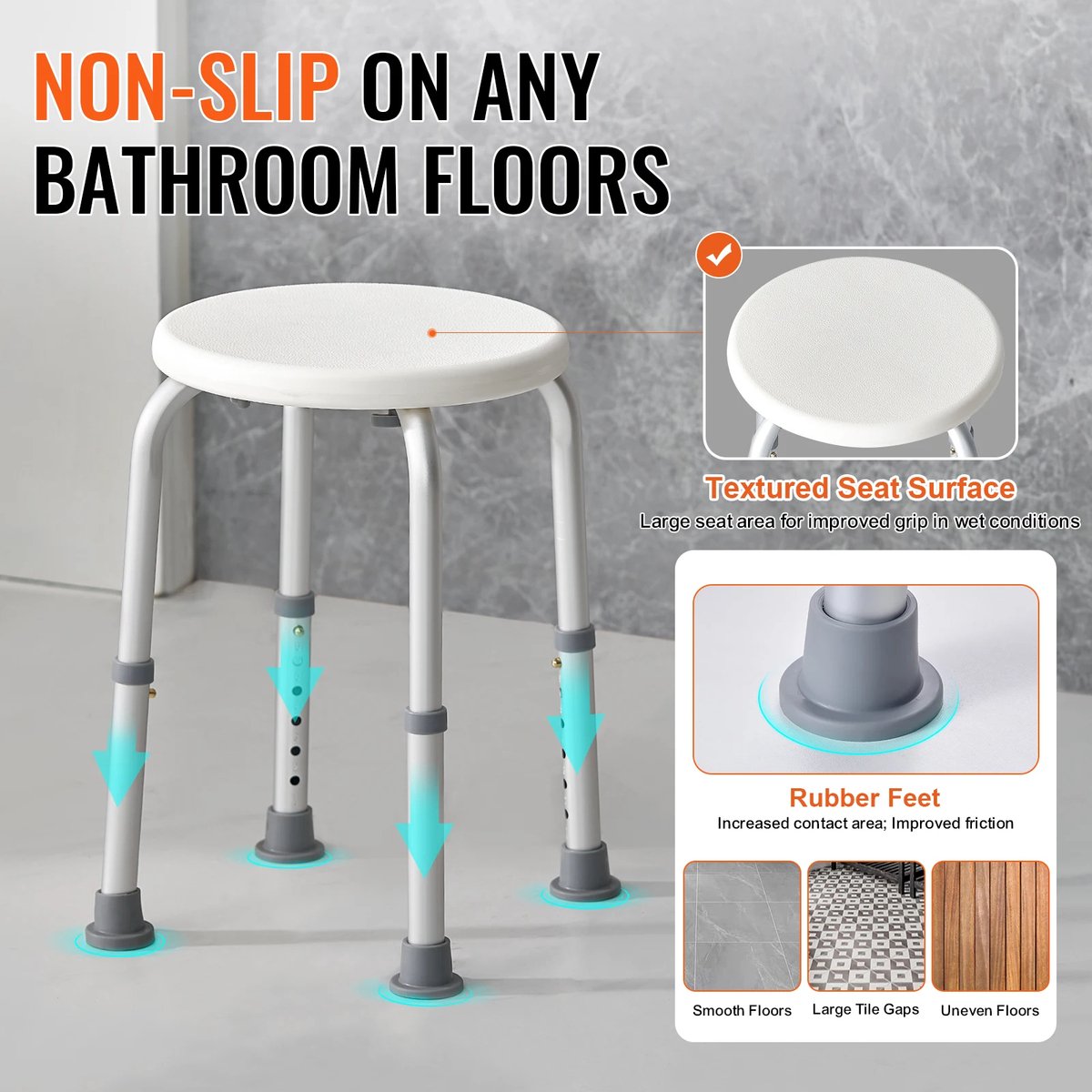 Affordable Goods® Shower Chair - Shower Stool - Shower Chairs - Height Adjustable Shower Stool - Non-Slip