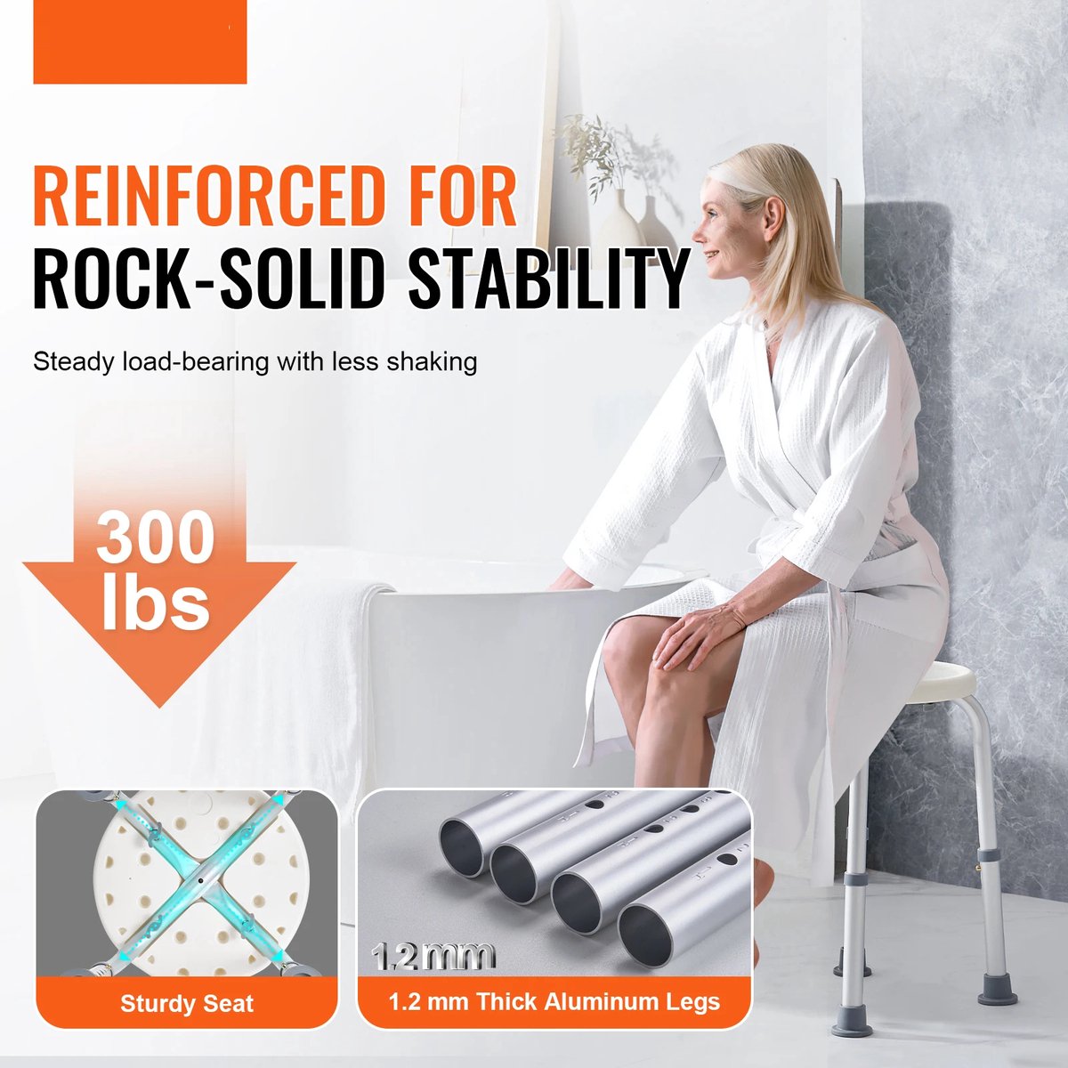Affordable Goods® Shower Chair - Shower Stool - Shower Chairs - Height Adjustable Shower Stool - Non-Slip