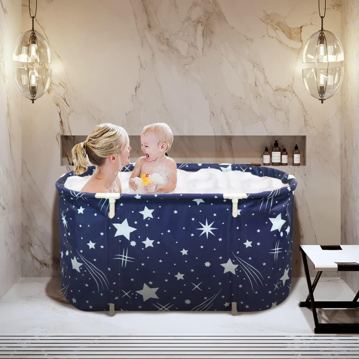 Foldable bathtub for adults, bathtub for shower, collapsible bathtub, mobile bathtub portable with inflatable pillow, ideal for home spa, 115 x 63 x 50 cm