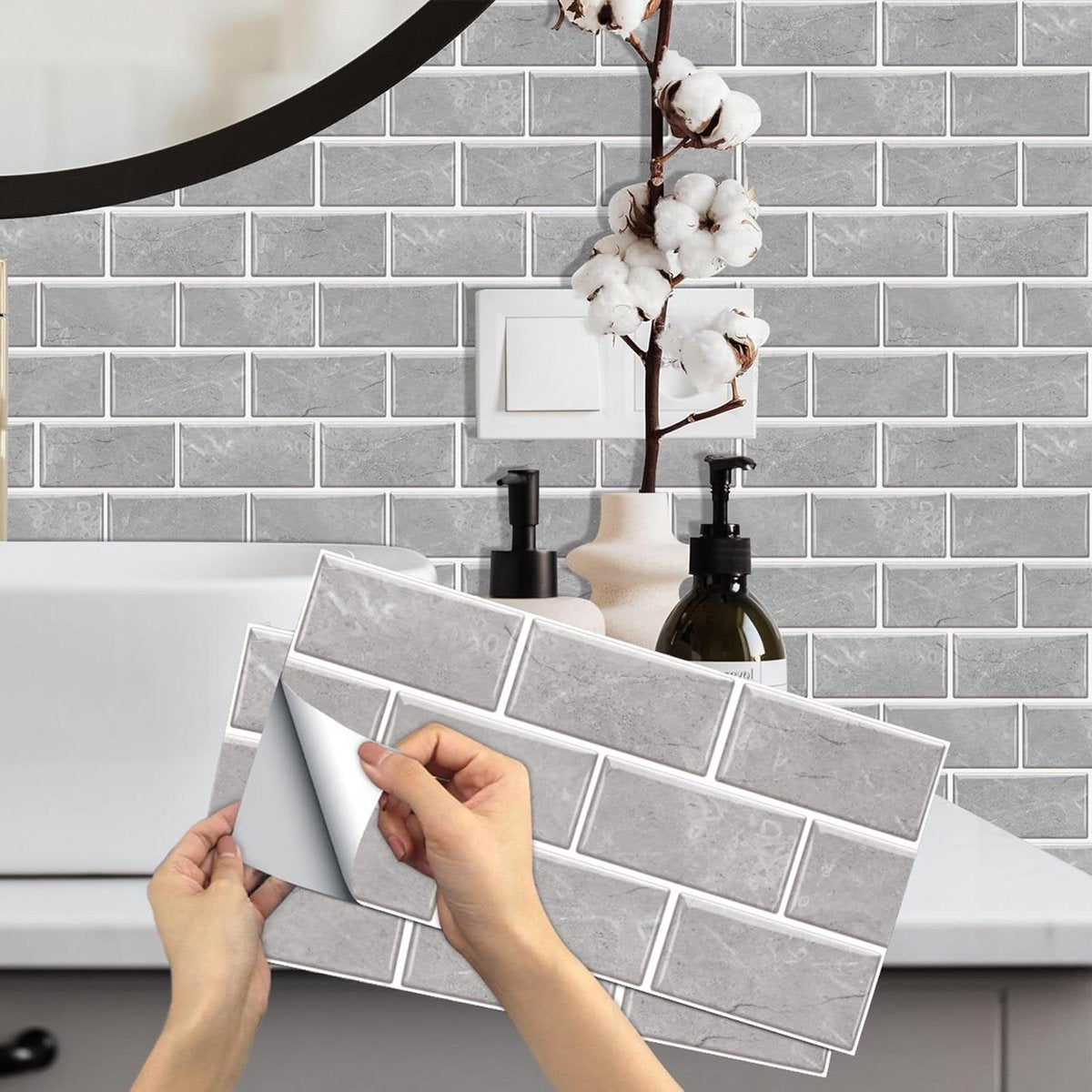 12 stuks grijze bakstenen tegelstickers - schil-en-plak behangtransfers - zelfklevende vinyl wandtegelstickers - woondecoratie - keuken badkamer - 15x30 cm Zelfklevende tegels