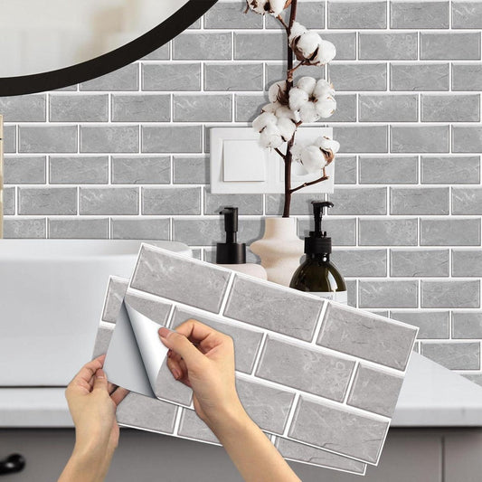 12 stuks grijze bakstenen tegelstickers - schil-en-plak behangtransfers - zelfklevende vinyl wandtegelstickers - woondecoratie - keuken badkamer - 15x30 cm Zelfklevende tegels