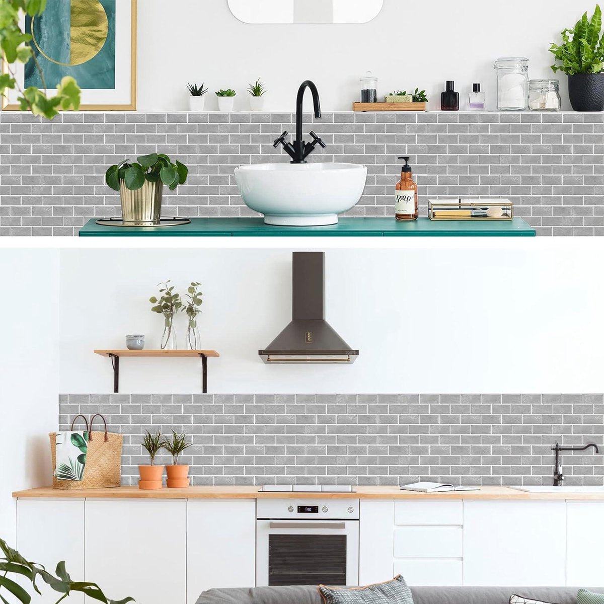 12 stuks grijze bakstenen tegelstickers - schil-en-plak behangtransfers - zelfklevende vinyl wandtegelstickers - woondecoratie - keuken badkamer - 15x30 cm Zelfklevende tegels