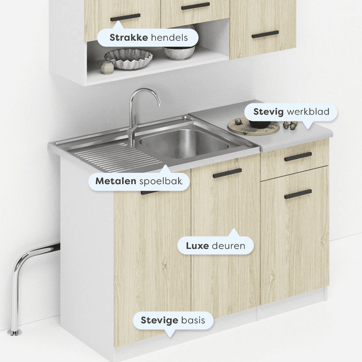 Small Kitchen Sleek - 120cm - Mini Kitchenette - Kitchenette with Franke Sink - Cheap Kitchen Cabinet