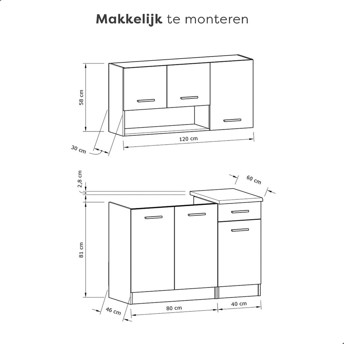 Small Kitchen Sleek - 120cm - Mini Kitchenette - Kitchenette with Franke Sink - Cheap Kitchen Cabinet