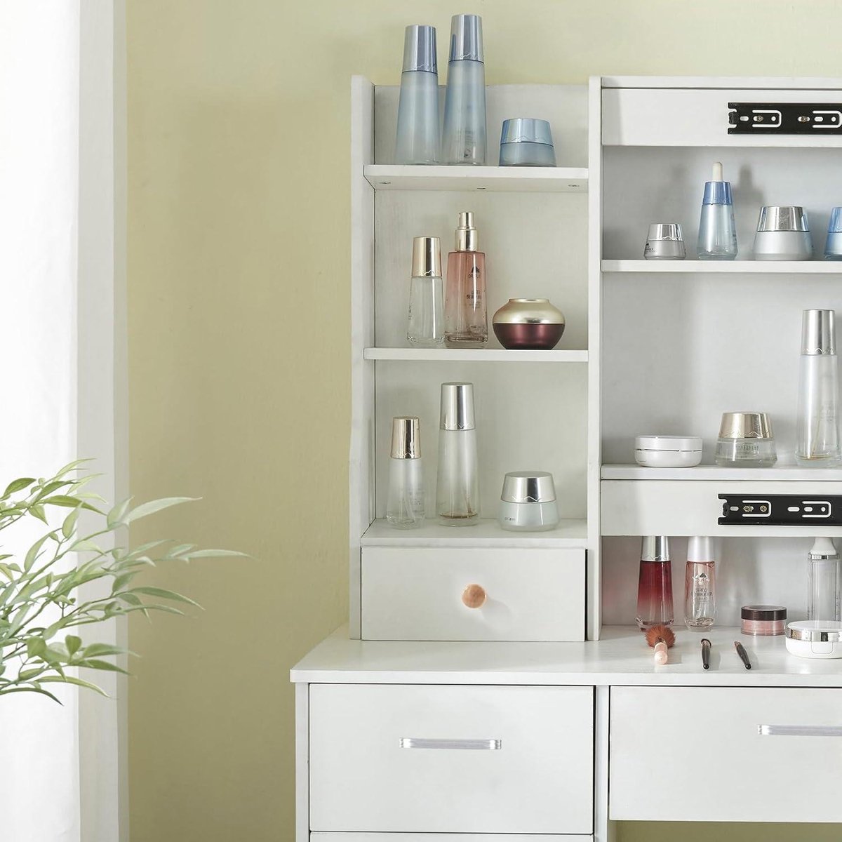 Make-up table with stool and mirror - Dressing table with lights and 3 colors - Adjustable brightness - 6 drawers vanity table