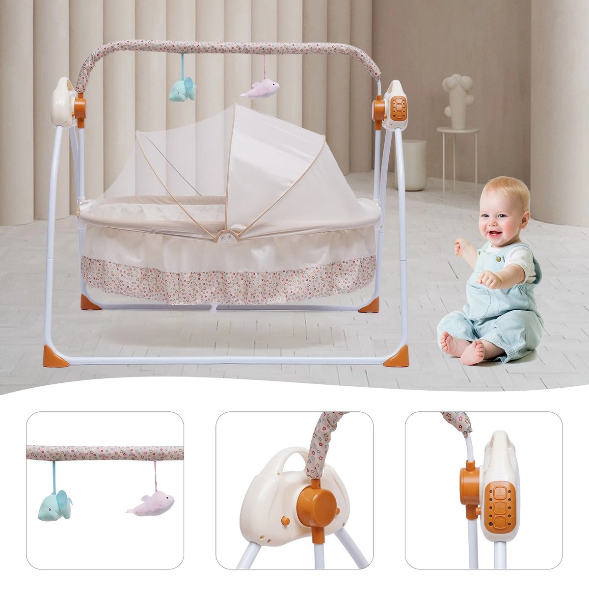 MazrekuHome® - Babyswing - Baby rocker - Electric bouncer - Bluetooth music - Adjustable in different positions