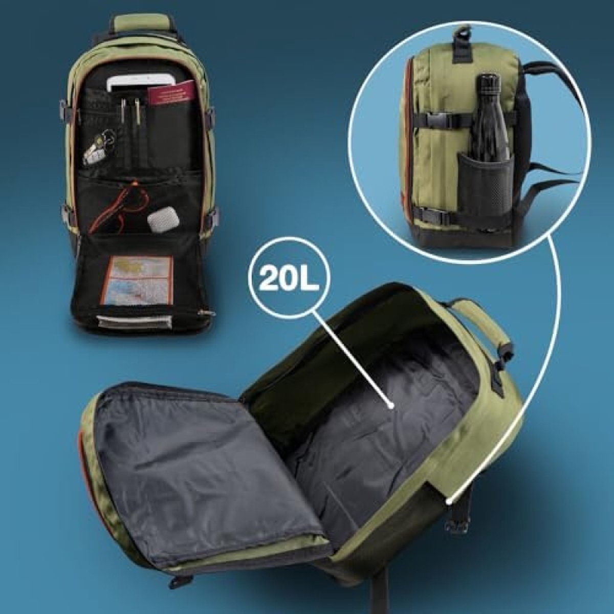 Cabin Max Stowaway kleine rugzak, 20 liter, reistas, geschikt als handbagage in het vliegtuig