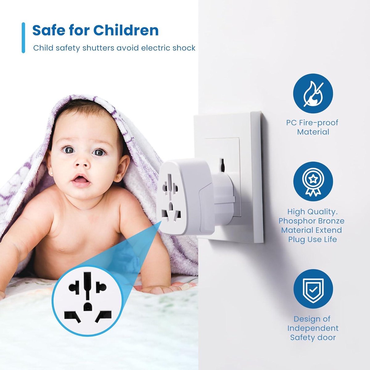 Ewent Universal World Europe Travel Adapter - USA-UK-AUS-China-Switzerland to Schuko Socket (IT-ES-DE-EU) compact