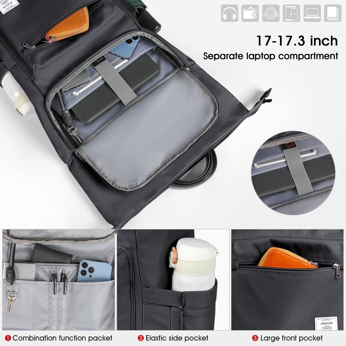 Backpack Waterproof and Durable - Laptop Compartment 17 inch with USB Charging Station - Anti-Theft - Travel Bag - School Backpack - Adjustable Backpack - Black