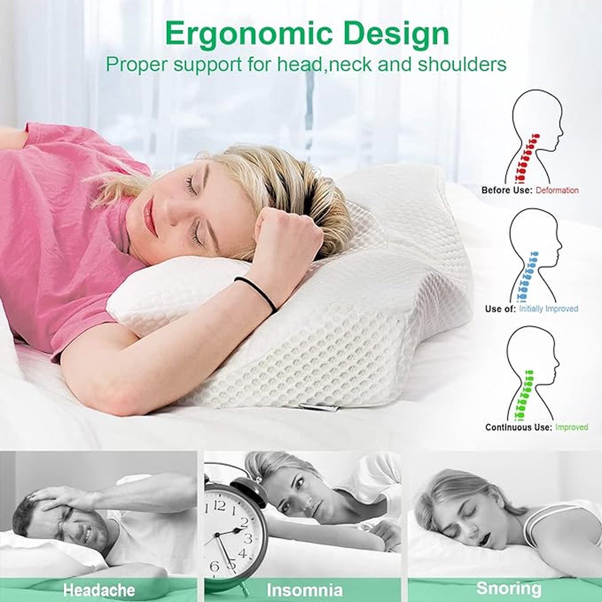 cervical orthopaedic memory foam pillow, removable ergonomic neck pillow for neck and shoulder pain, neck support pillow for side sleepers (Dark Grey 53.8 x 33 x 11/9cm)