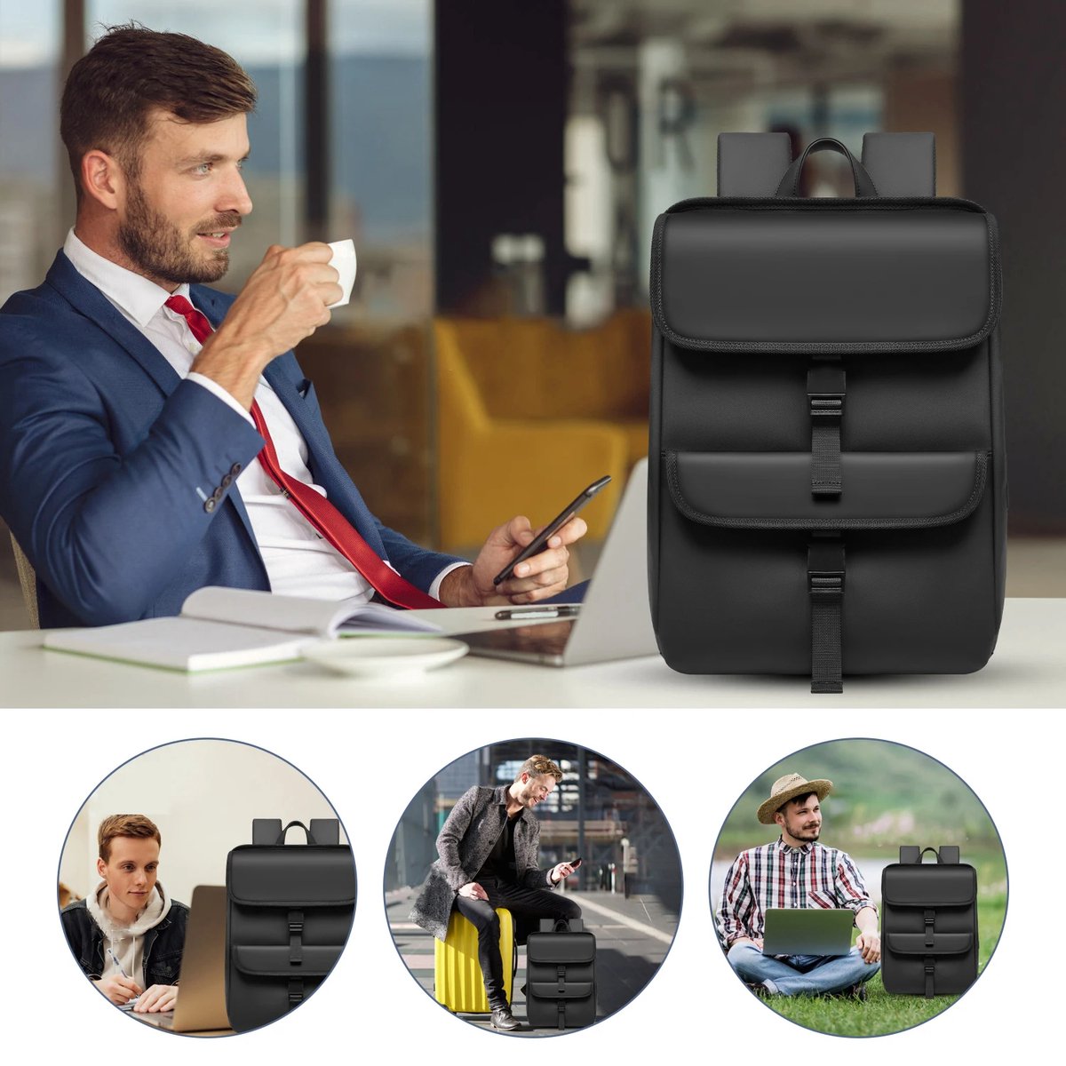 Uniseks Comfortabele Rugzak Luxe Stijl Voor School Kantoor Reizen Rugzak Geschikt Voor 15.6 Inch Laptop Reistas Zwart