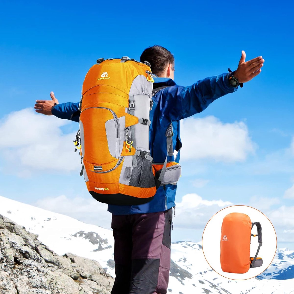 Backpack Trekkingrugzak 60L Heren Dames Wandelrugzak Waterdicht met regenhoes voor bergbeklimmen, klimmen, trekking, sport, reizen, kamperen