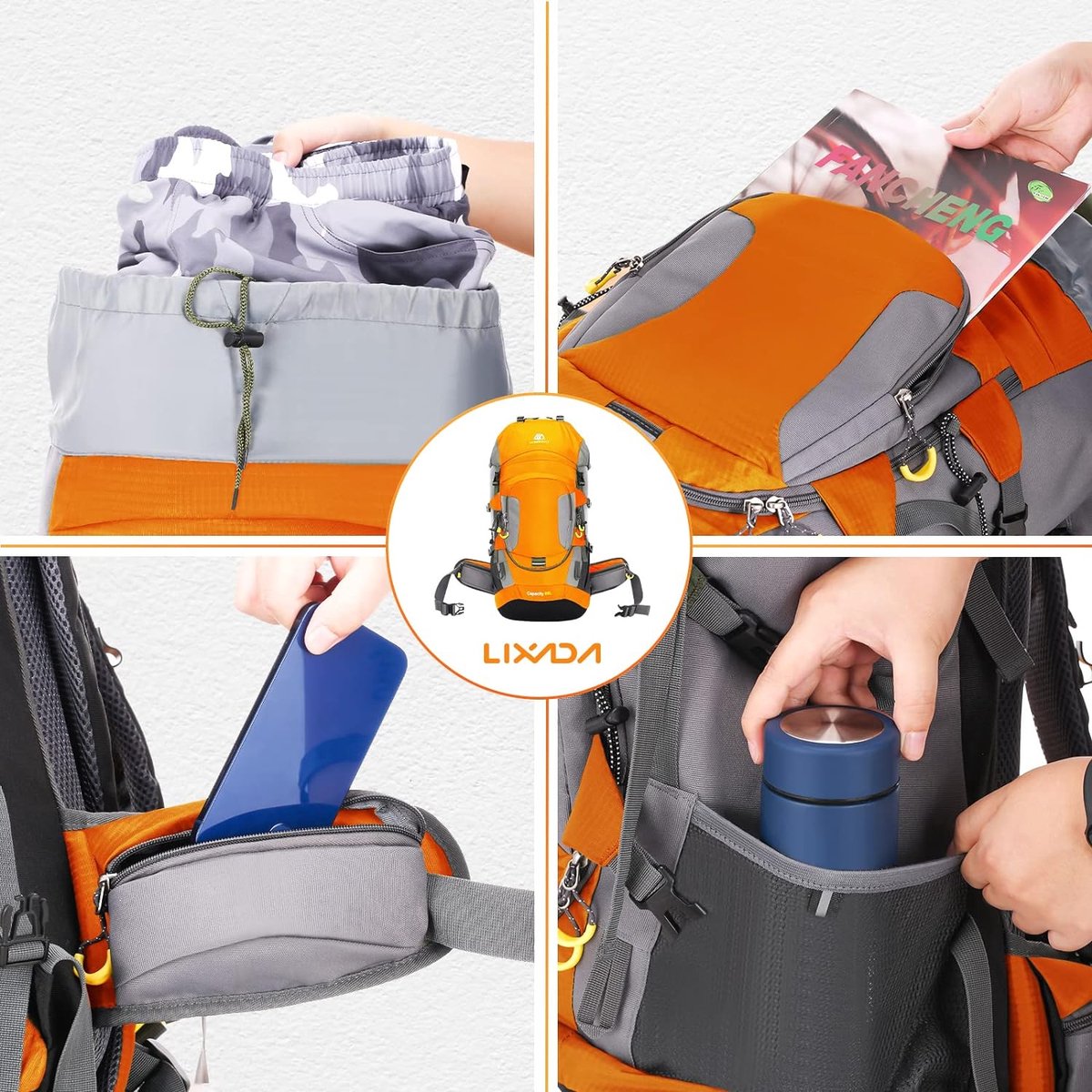 Backpack Trekkingrugzak 60L Heren Dames Wandelrugzak Waterdicht met regenhoes voor bergbeklimmen, klimmen, trekking, sport, reizen, kamperen