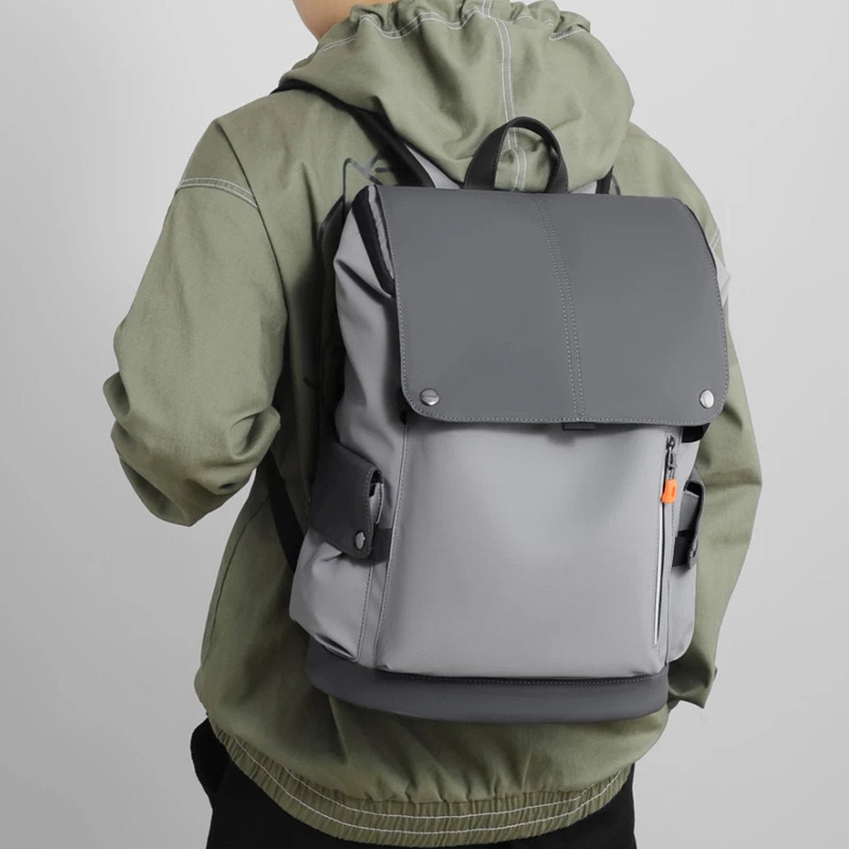 EliteNest® Rugzak - Hoogwaardige Kwaliteit PU-Leder - Waterdicht - Laptop Rugzak - 14 inch - USB Opladen - Ergonomisch en Krasbestendig - 20-35 L- Lichtgrijs